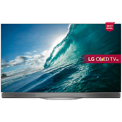 LG OLED55E7N OLED HDR 4K Ultra HD Smart TV, 55 with Freeview Play, Picture-On-Glass Design & Dolby Atmos Sound Bar Stand, Silver